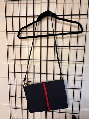 Clare V Navy Crossbody with Red and Blue Center Stripe
